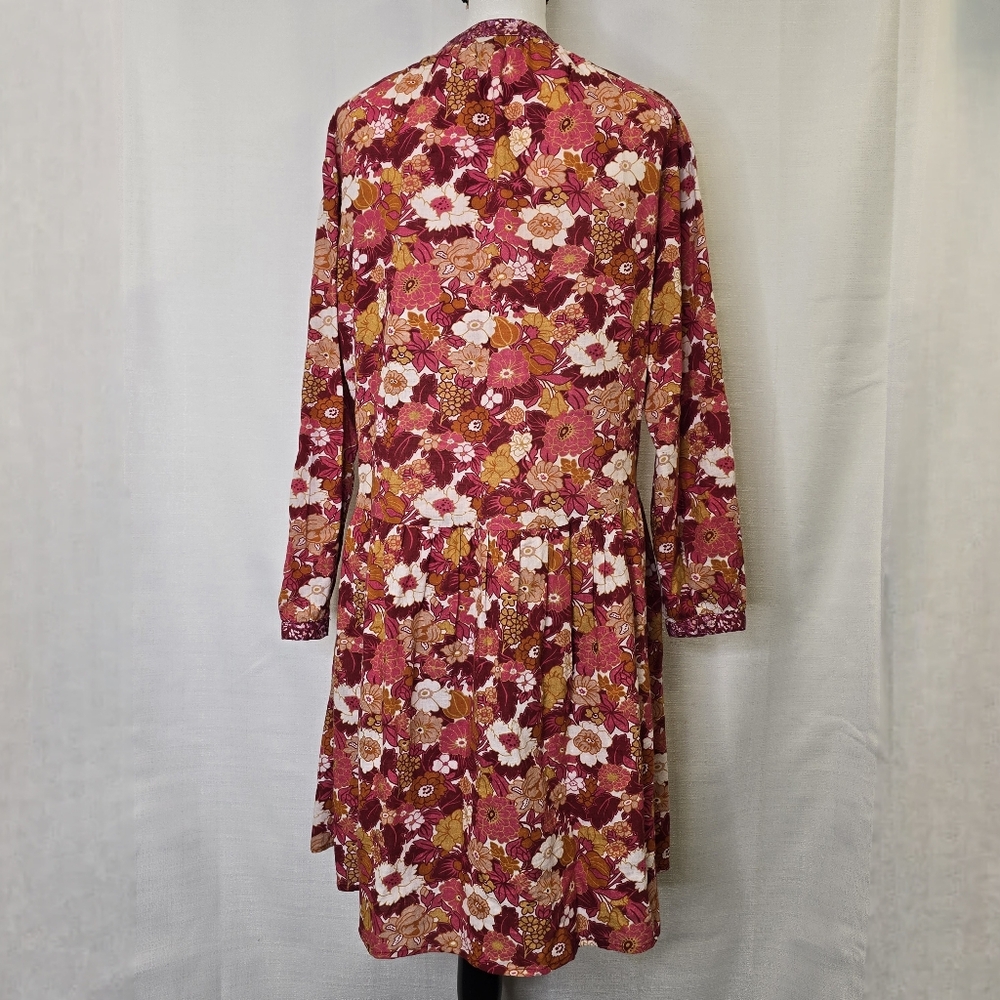 D’ascoli Lulu Dress Size Small Floral Print Cotton Boho Midi Notched Tie Neck - Picture 3 of 15